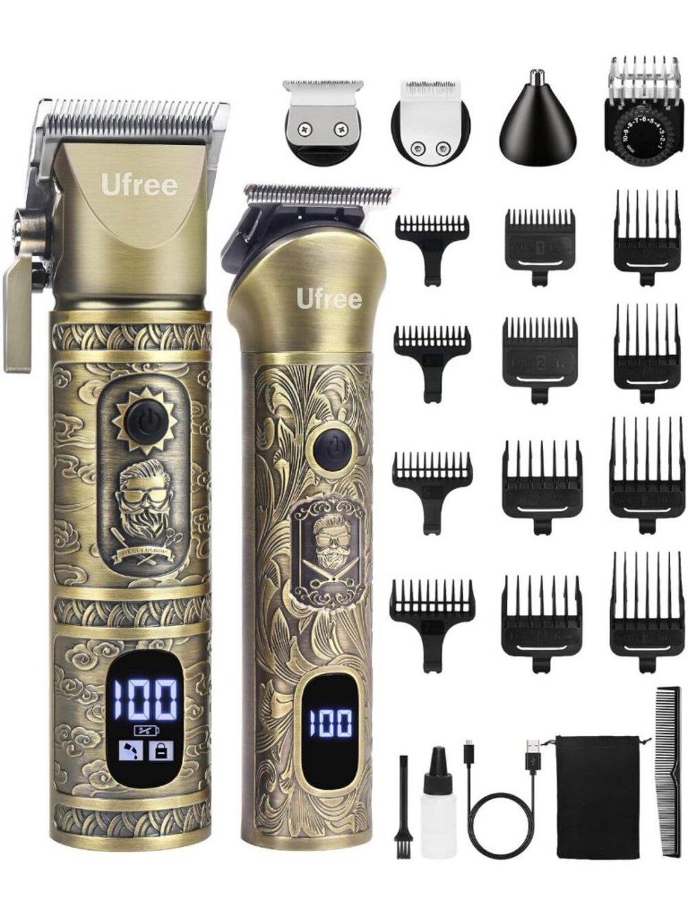 Cordless Hair Clippers & Beard Trimmer Grooming Kit, T-Blade, Adjustable Comb